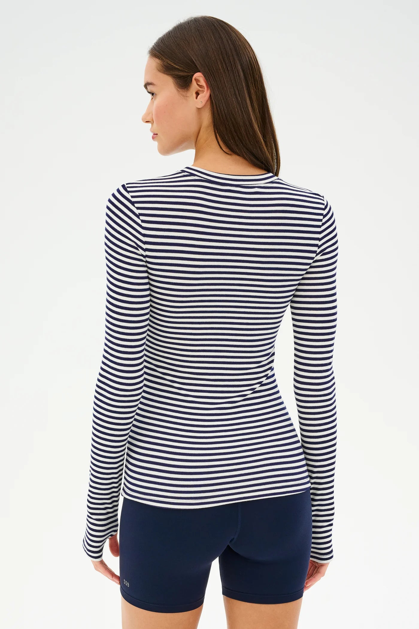 Louise Rib Long Sleeve- white/indigo stripe