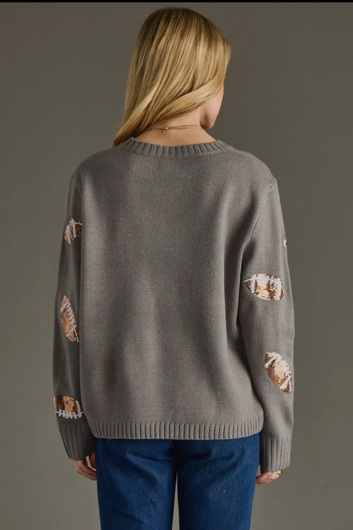 Gray Sequin Footballs Sweater