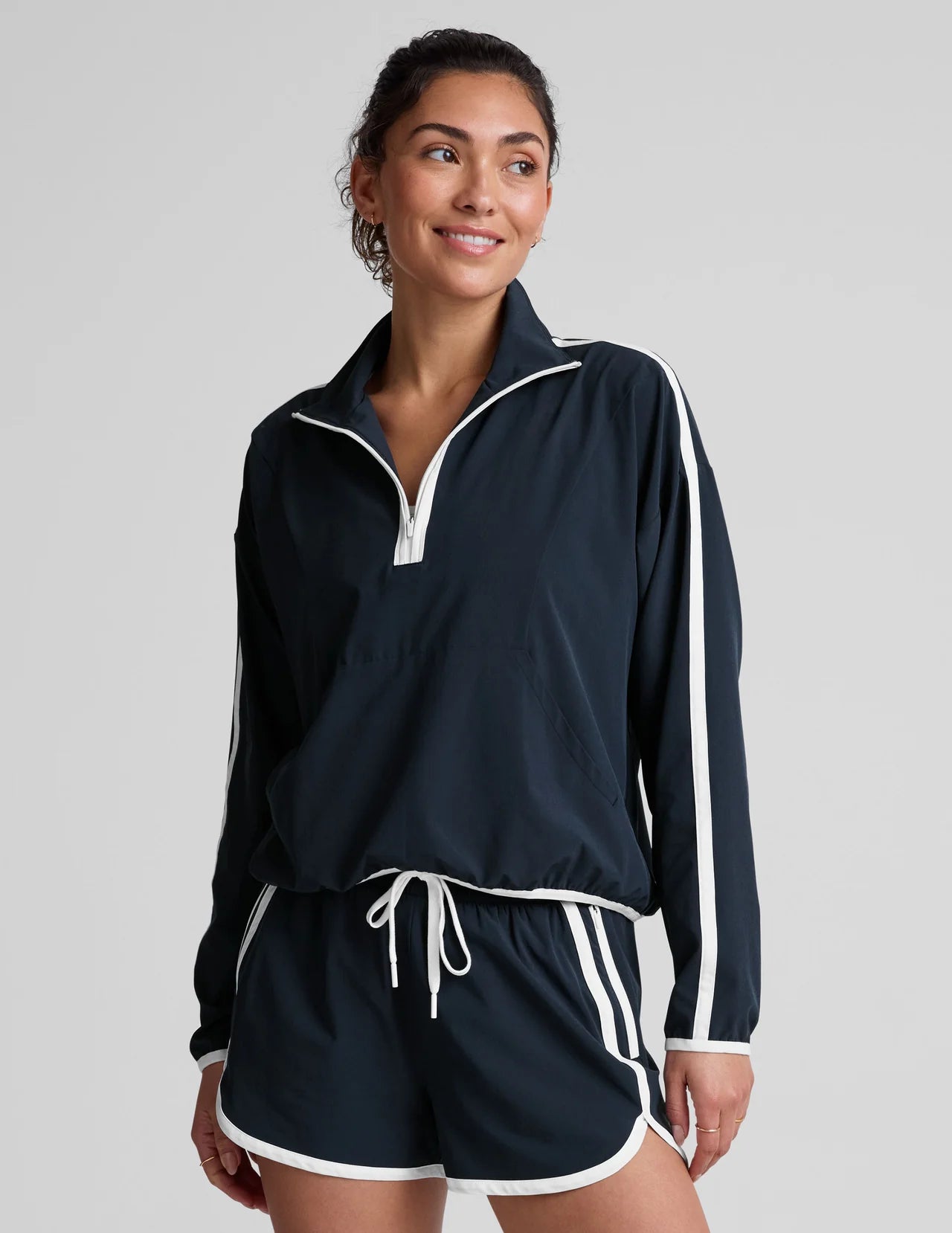 Stretch Woven Course Contrast Half Zip Pullover- Nocturnal Navy