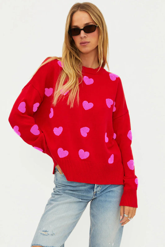 Callie Sweater Royal Red Hearts