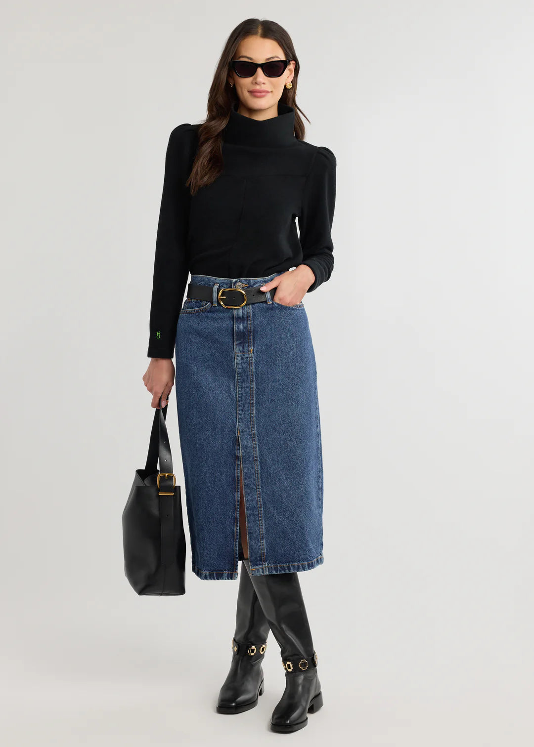 Camilla Puff Sleeve Turtleneck- Black