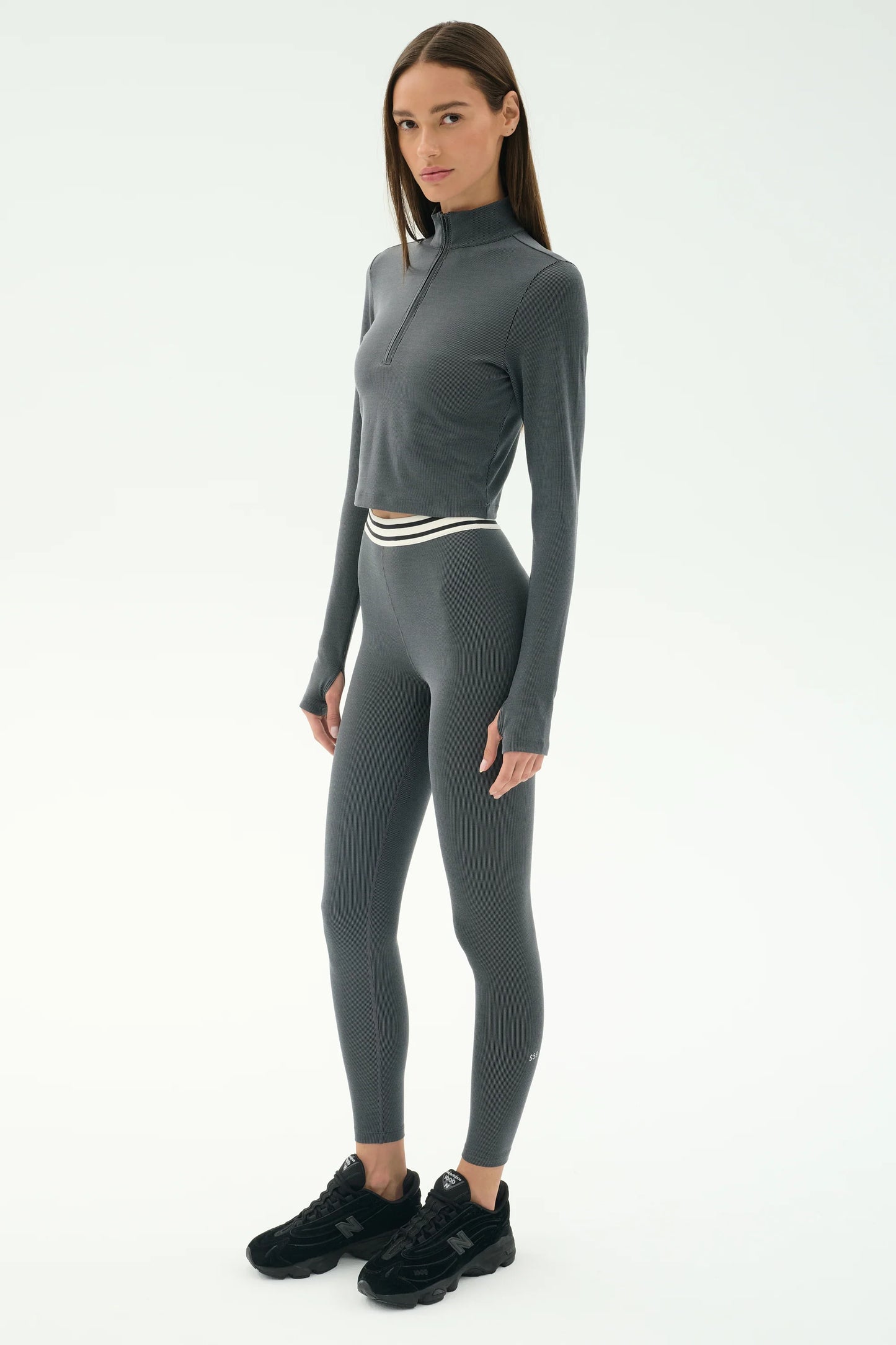 Stevie Active Rib Half Zip- Heather Grey