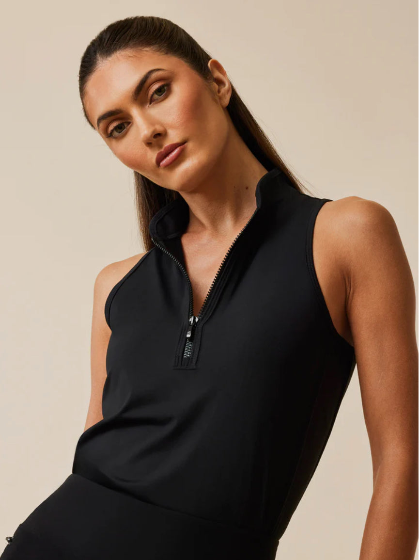 Sleeveless Vesta Mock Neck Top- Black