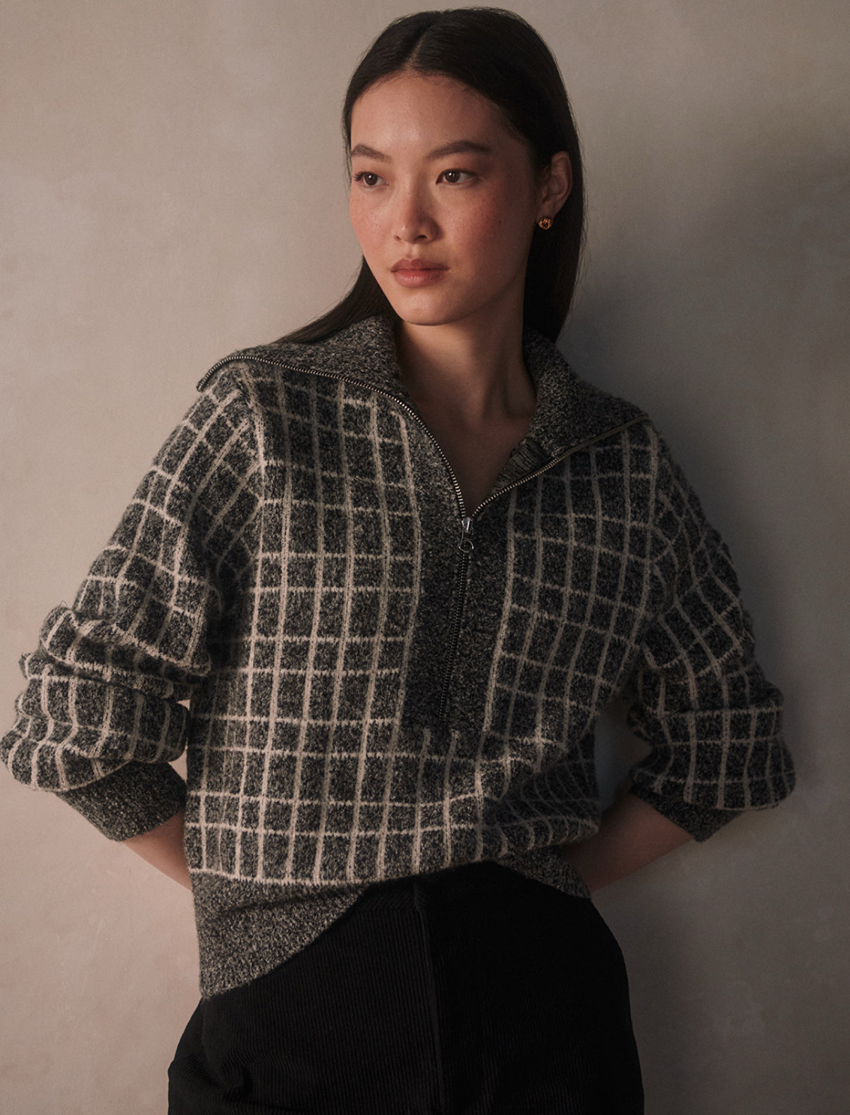 Furley Half-Zip Knit- Charcoal Marl