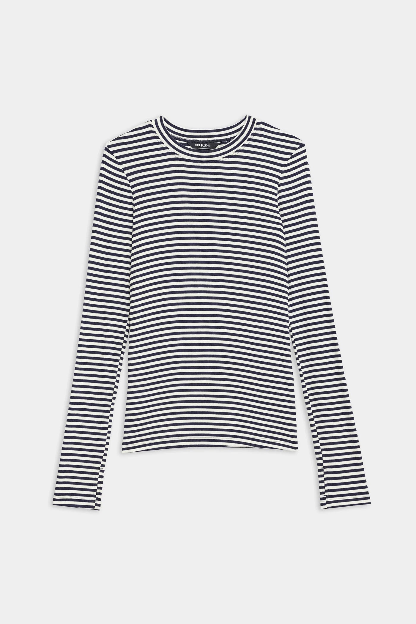 Louise Rib Long Sleeve- white/indigo stripe