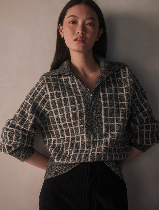 Furley Half-Zip Knit- Charcoal Marl