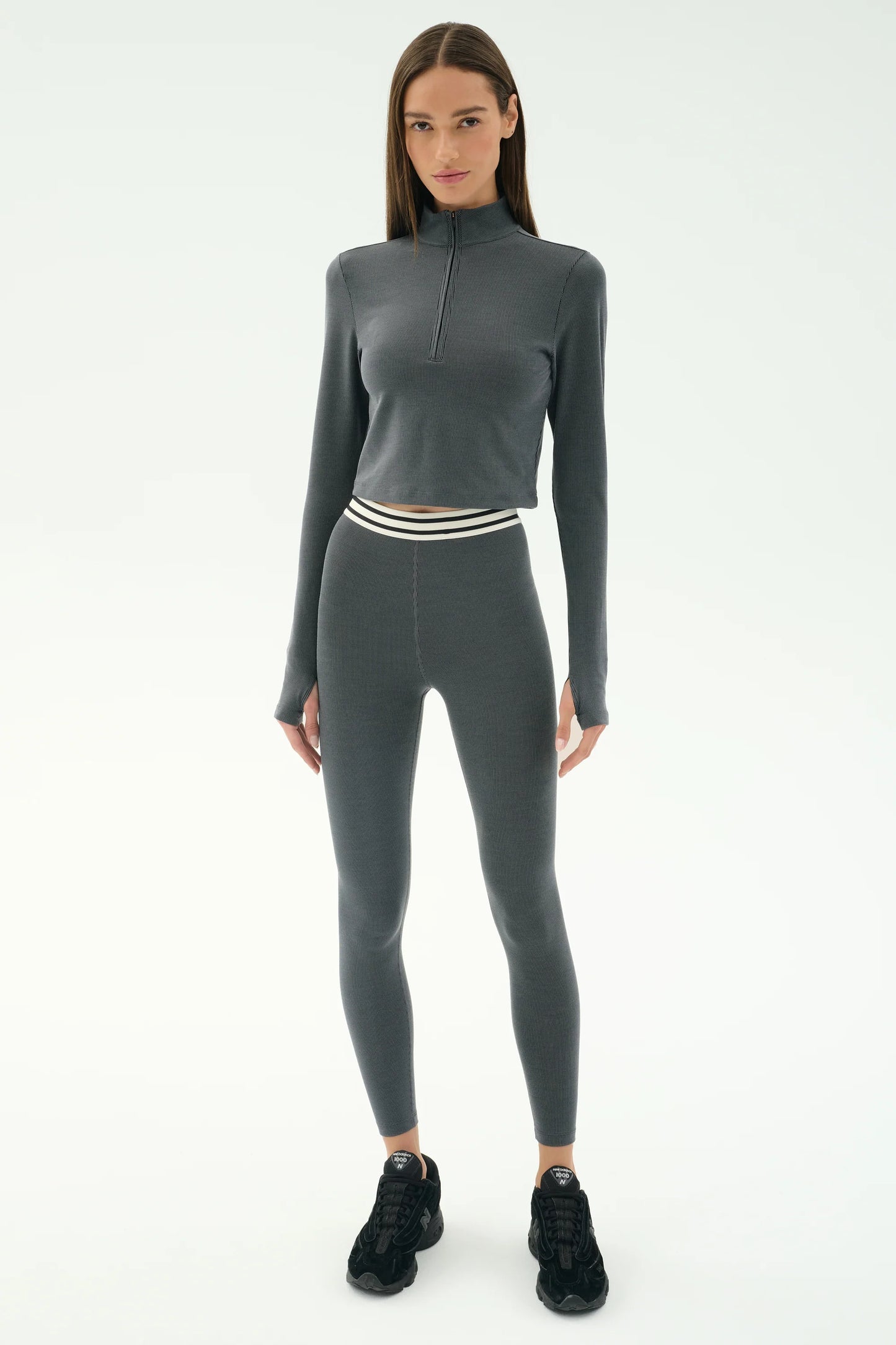Stevie Active Rib Half Zip- Heather Grey