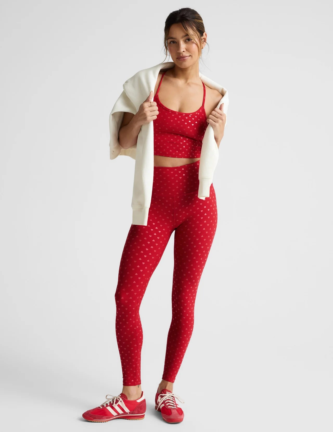 SoftShine Slim Racerback High Cropped Tank- Holly red ditsy hearts