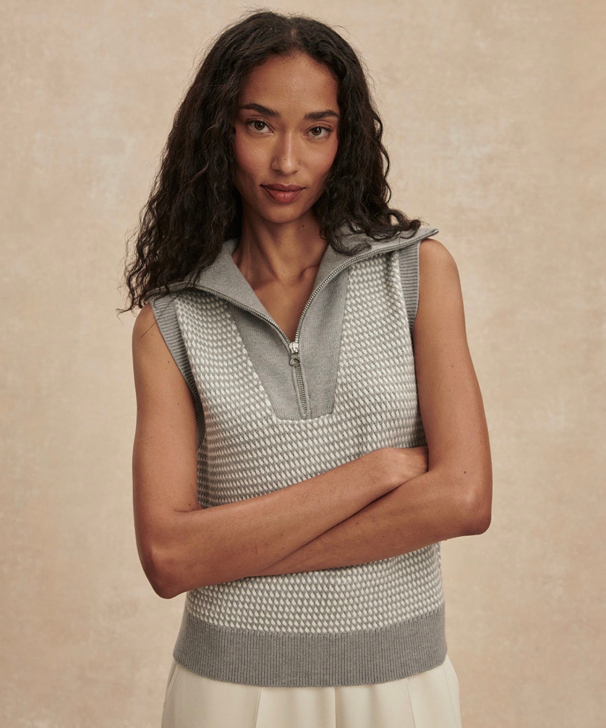 Peterson Half-Zip Knit-Grey Melange/ White
