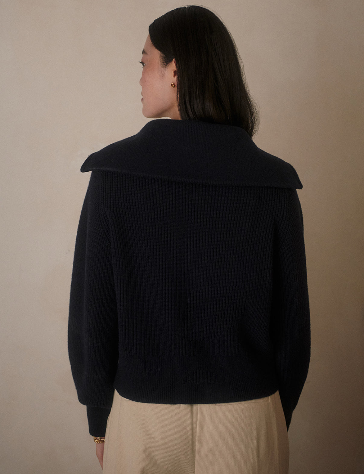Maura Half-Zip Rib Knit- Navy