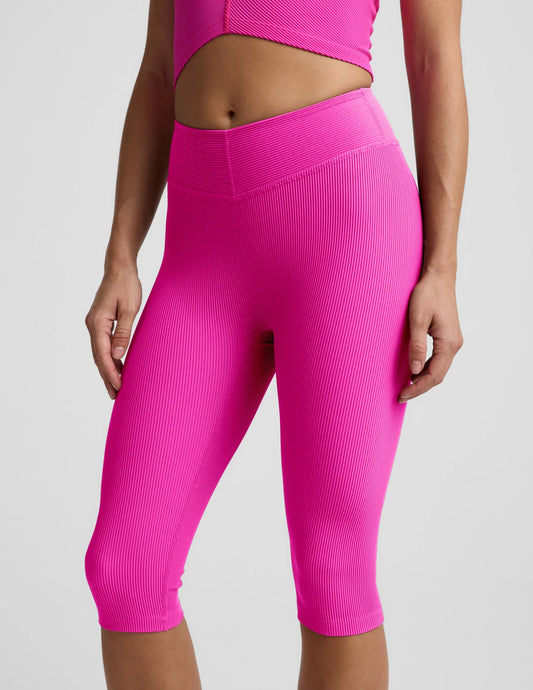 Impulse Ribbed V-Waist Pedal Pusher Legging- Pink Glow