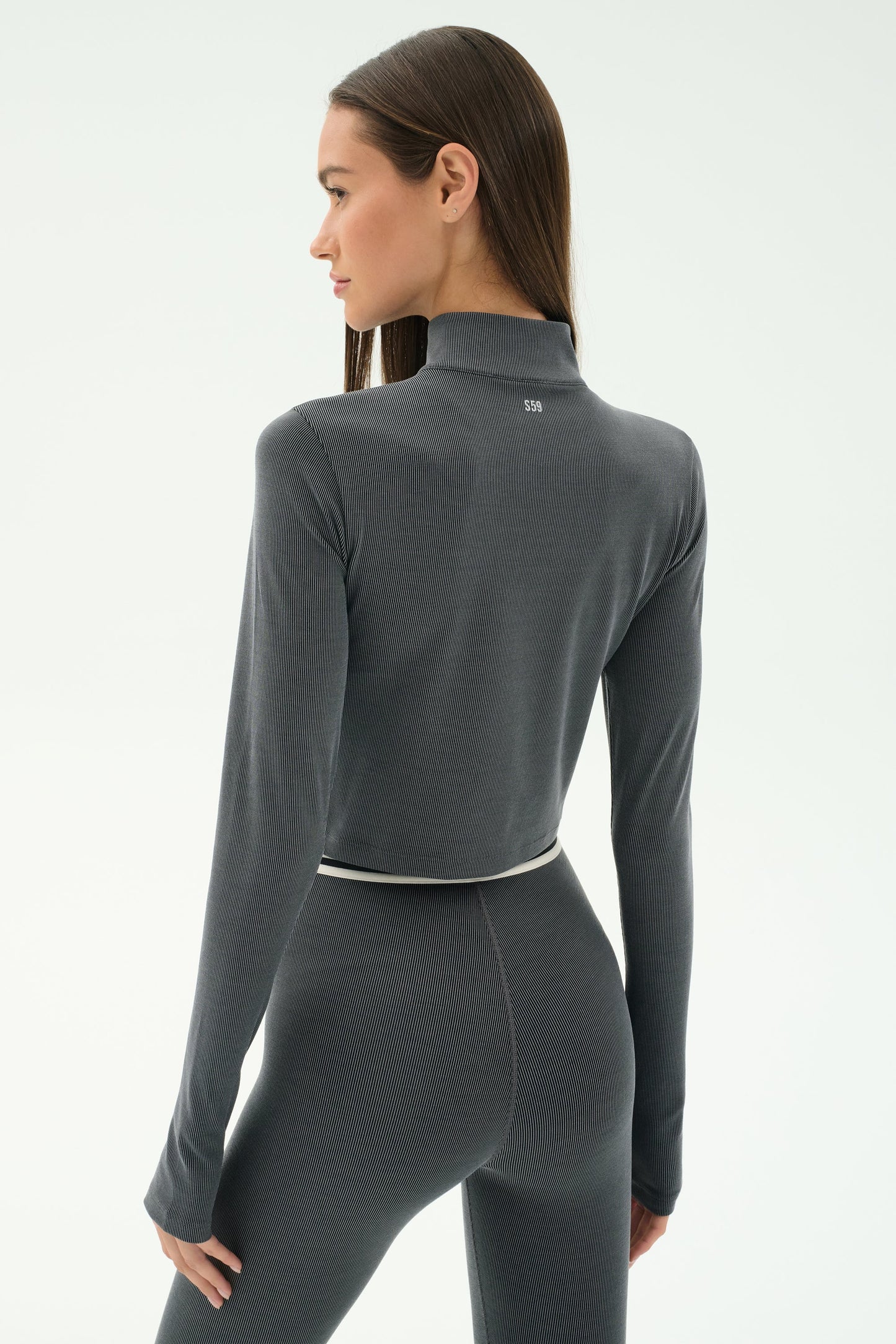 Stevie Active Rib Half Zip- Heather Grey