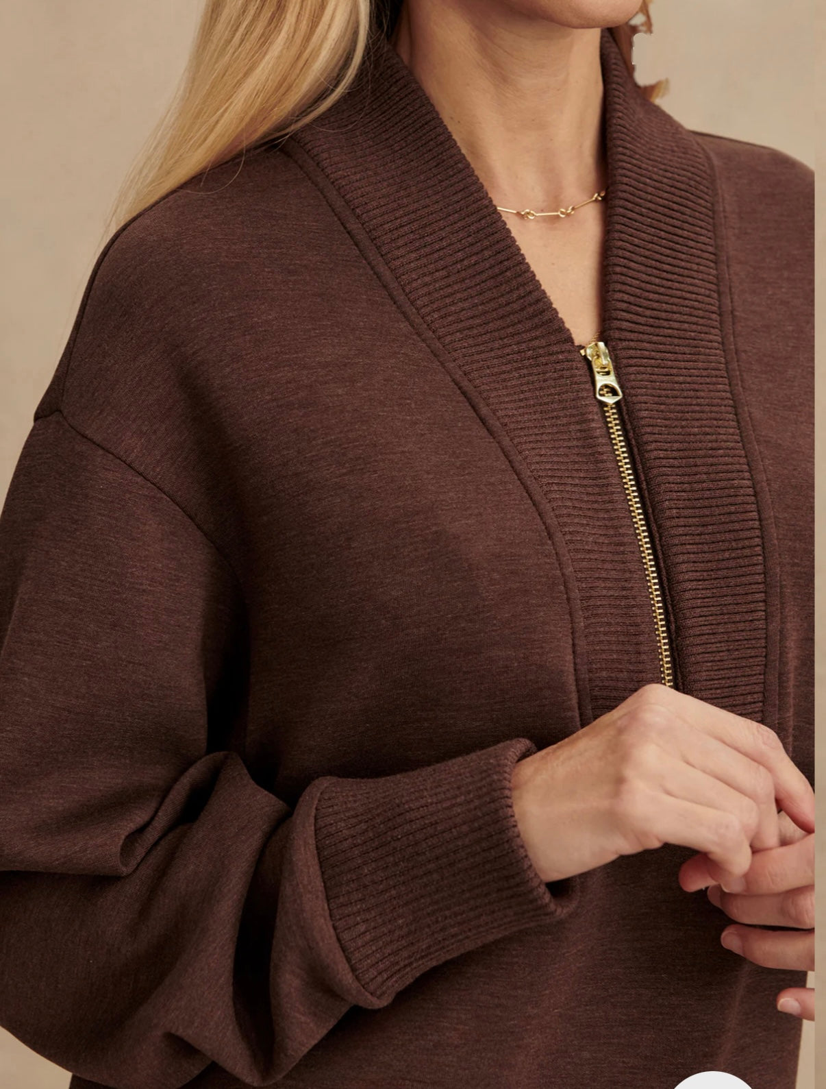 Sally Half-Zip Sweat- coffee bean marl