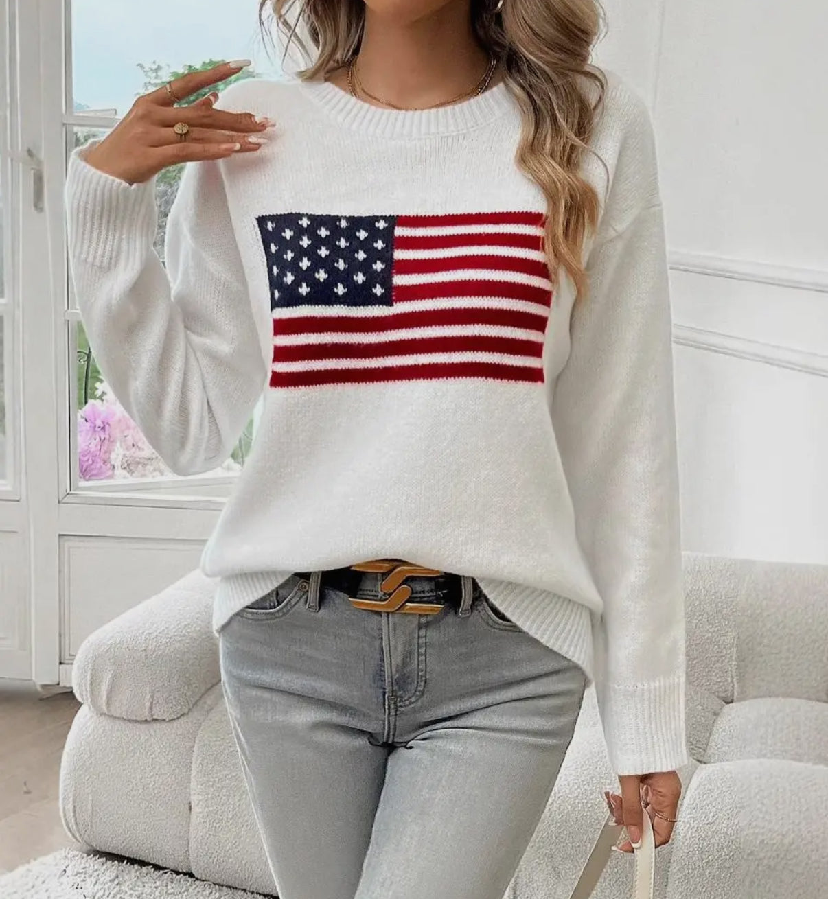 American Flag Knit Sweater - white