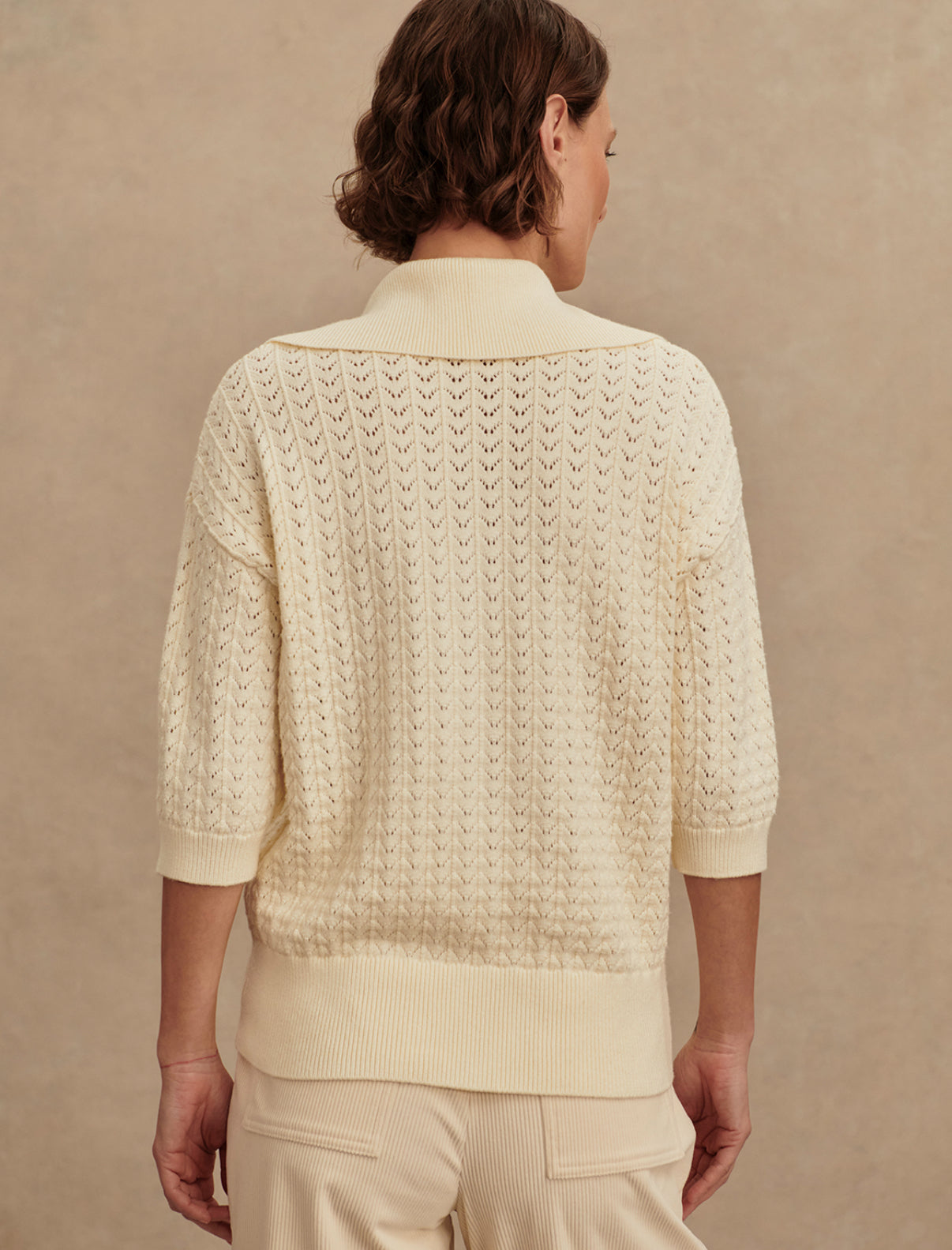 Arney half-zip knit polo- Egret