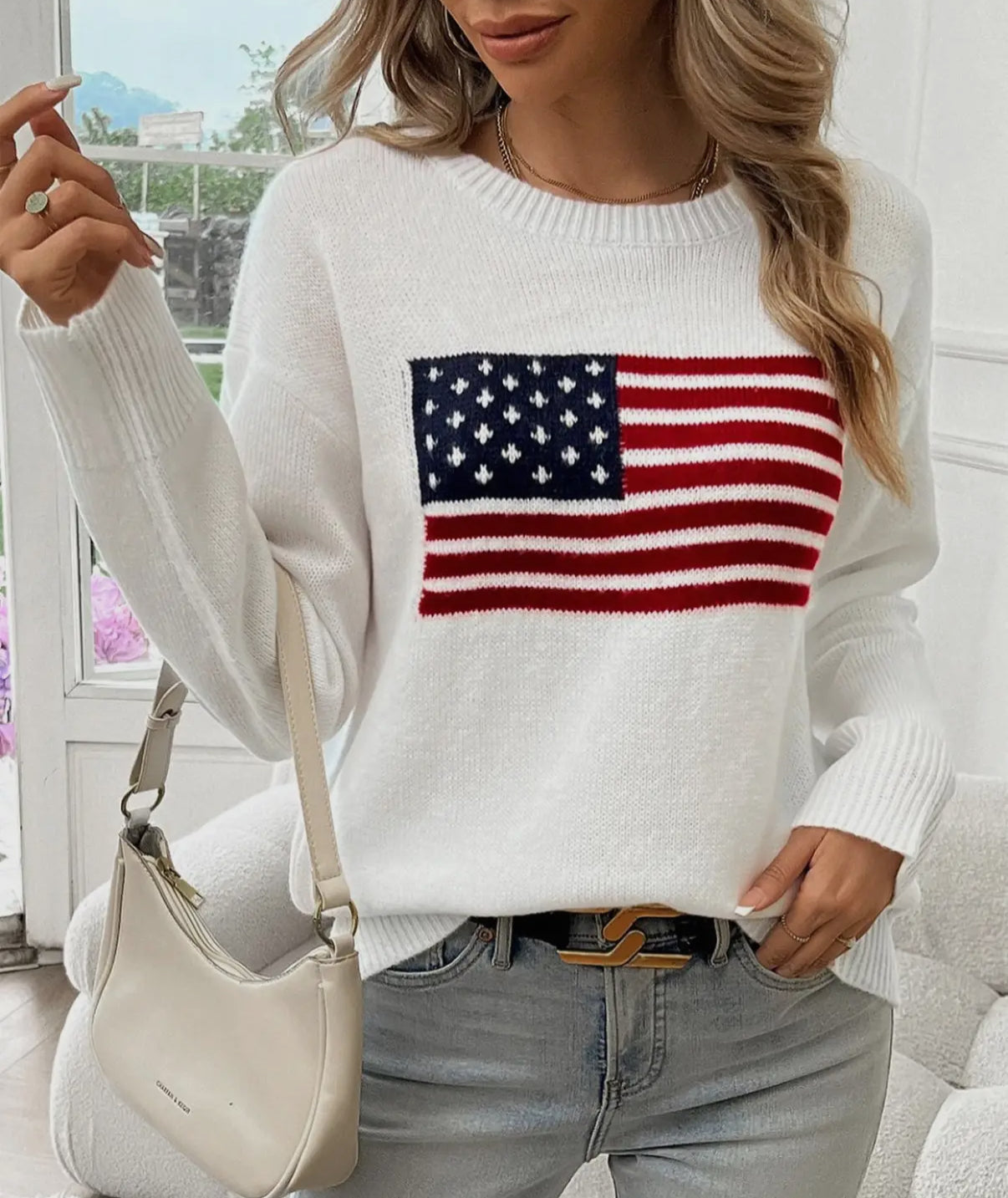 American Flag Knit Sweater - white