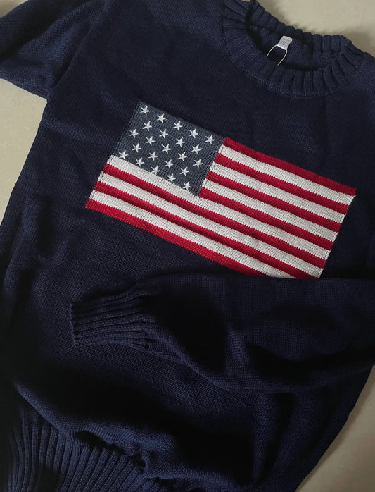 American Flag Knit Sweater - navy