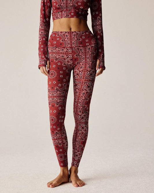 Yoga Leggings- Burgundy Bandana