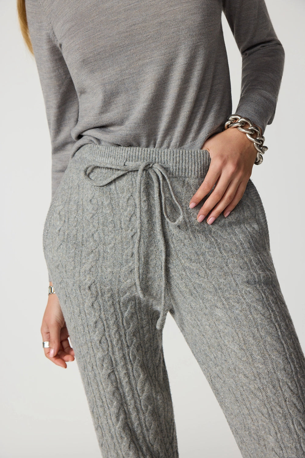 Cable Knit Jogger-Heather Steel Grey