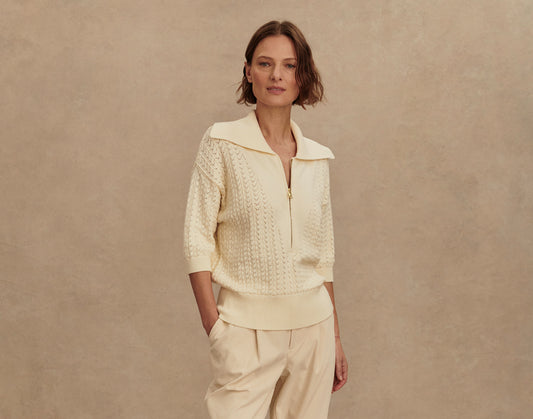 Arney half-zip knit polo- Egret