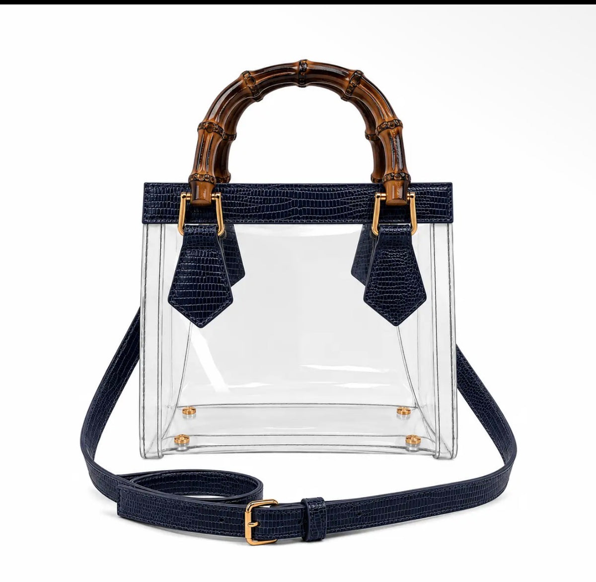 Bamboo Handle clear handbag