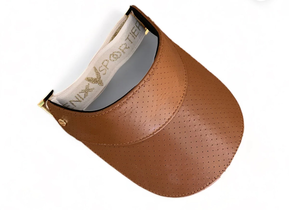 The Visor- Tan Leather & Gold