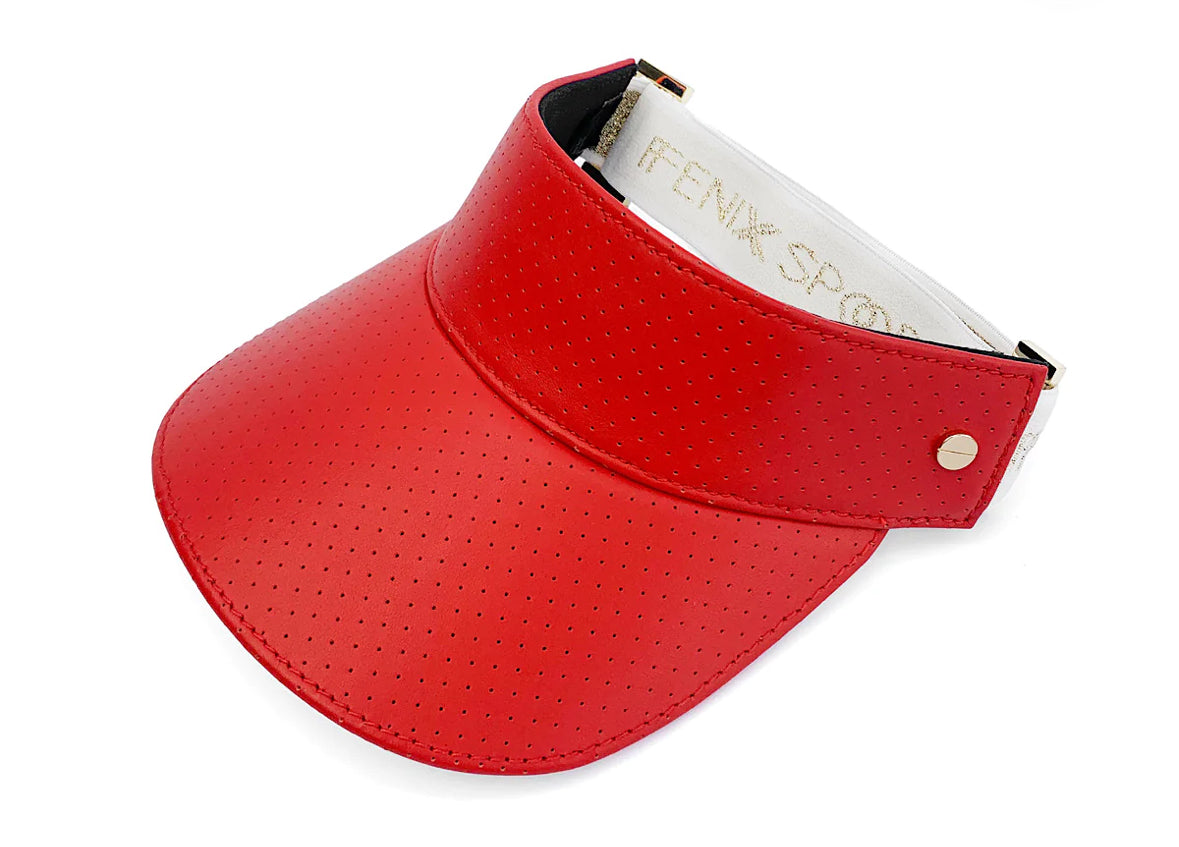 The Visor- Red Leather & White