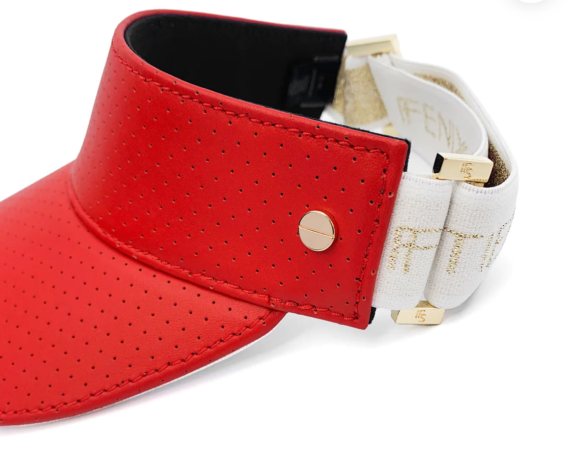 The Visor- Red Leather & White