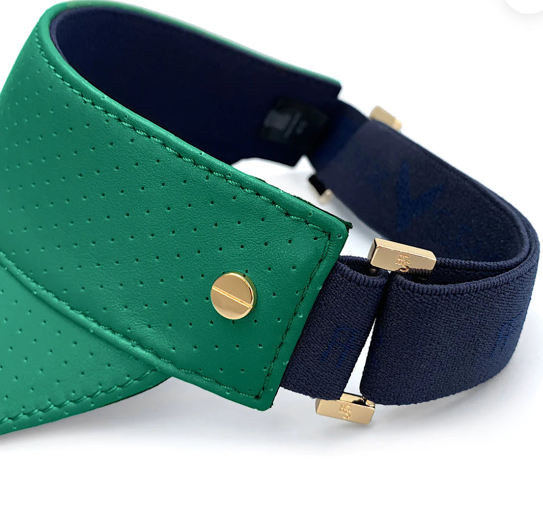 The Visor- Court Green Leather & Navy Trim