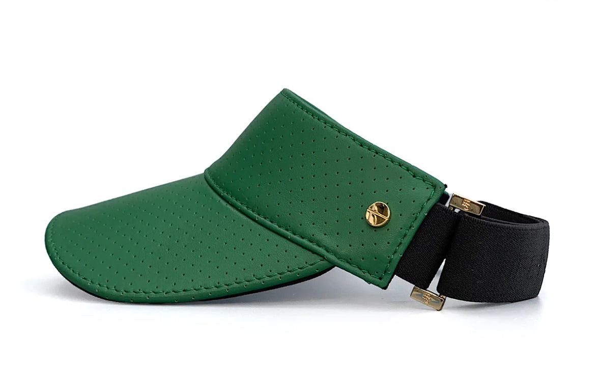 The Visor- Court Green Leather & Navy Trim