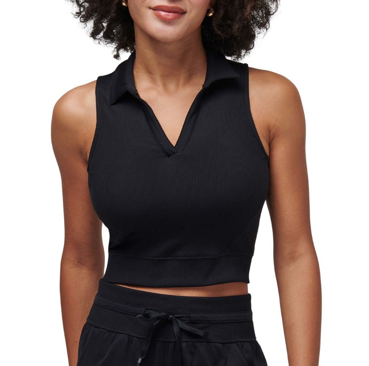 Moveknit Sleeveless V-neck Polo-Black