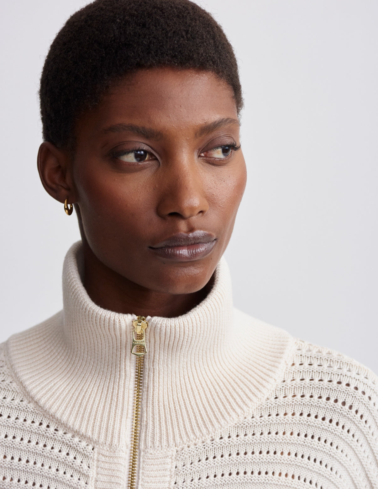 Tara Pointelle Half-Zip Knit- whitecap grey