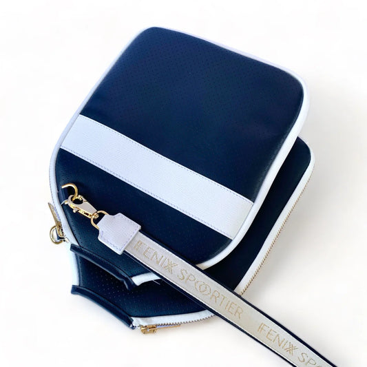 The “Addict” - leather pickleball bag- navy/white