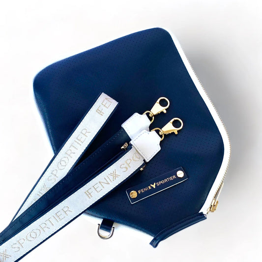 The “Addict” - leather pickleball bag- navy/white