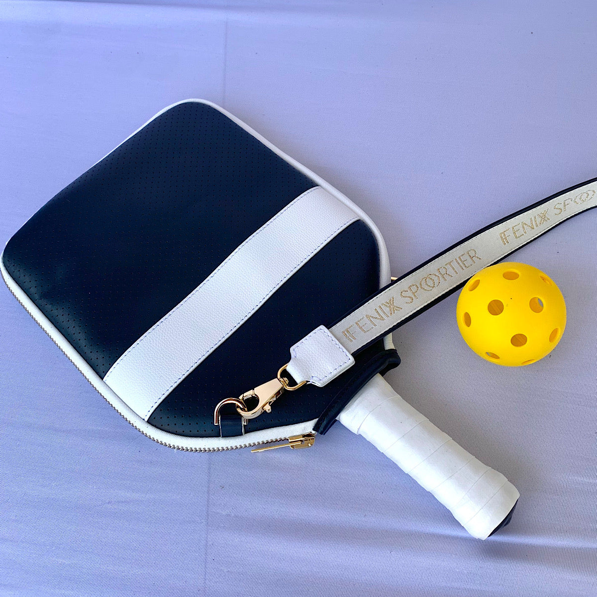 The “Addict” - leather pickleball bag- navy/white