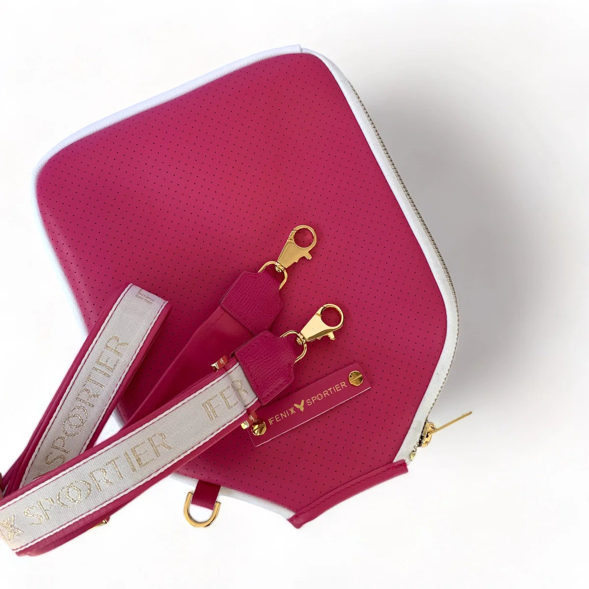 The “Addict” - leather pickleball bag- fuchsia/white