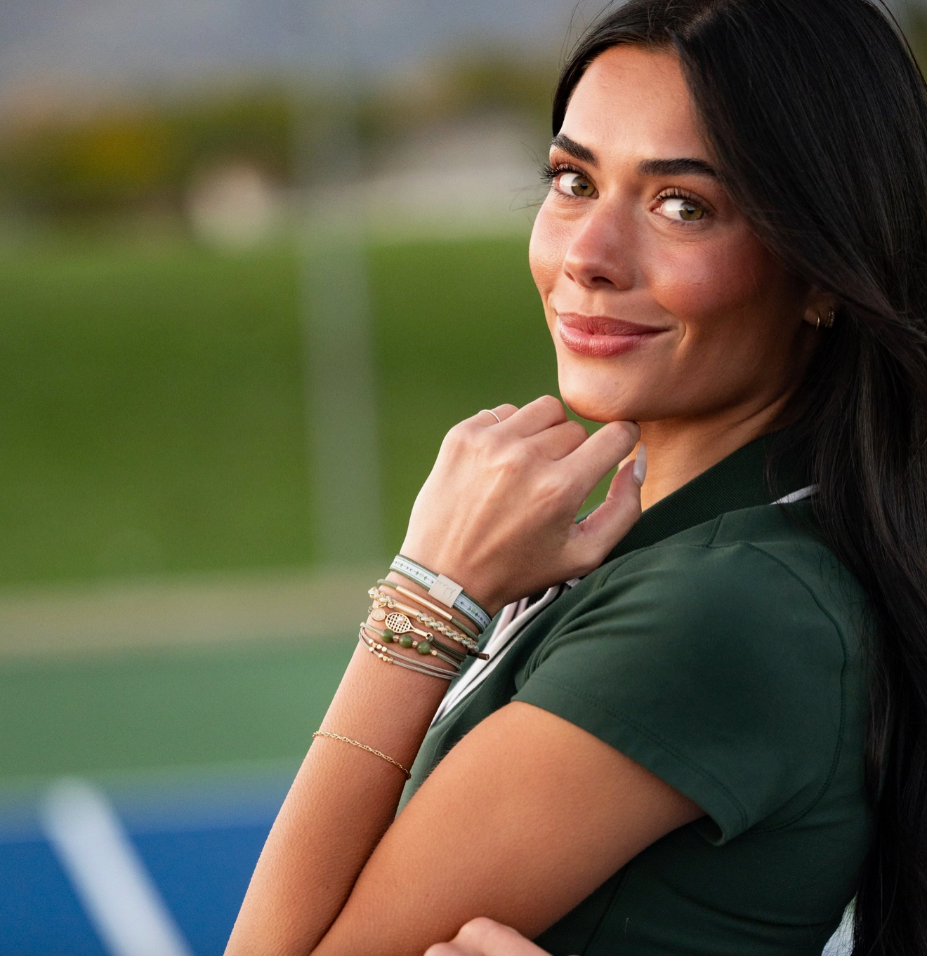 Ace" Green and Gold Tennis Racket Charm Hair Tie Bracelets