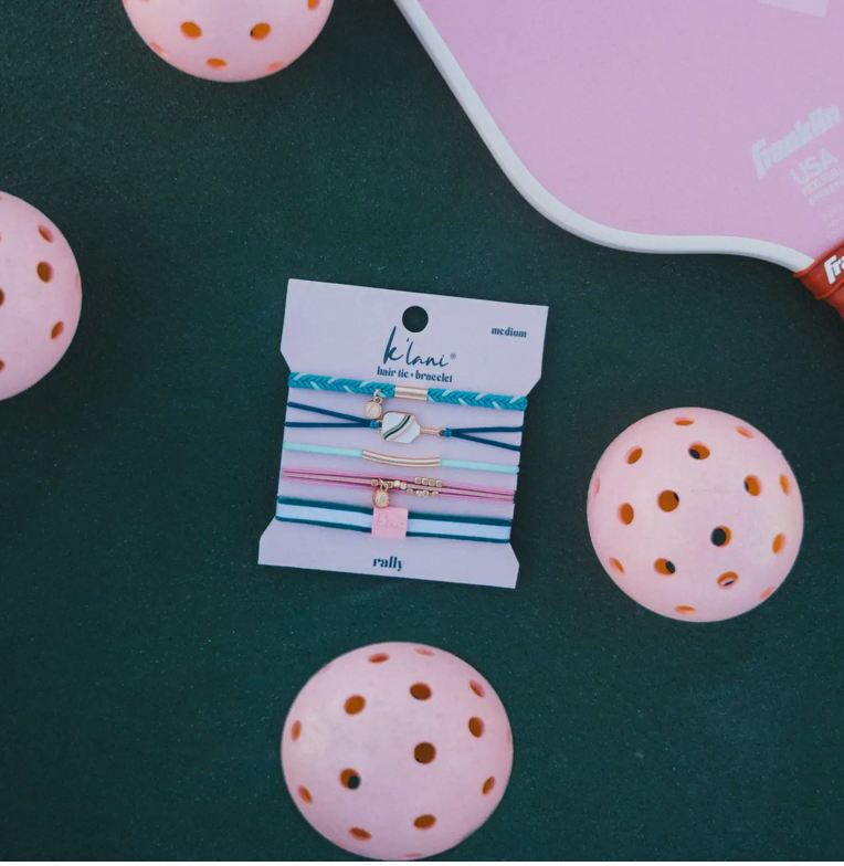 "Rally" Pickleball with Pink and Green Hair Tie Bracelets