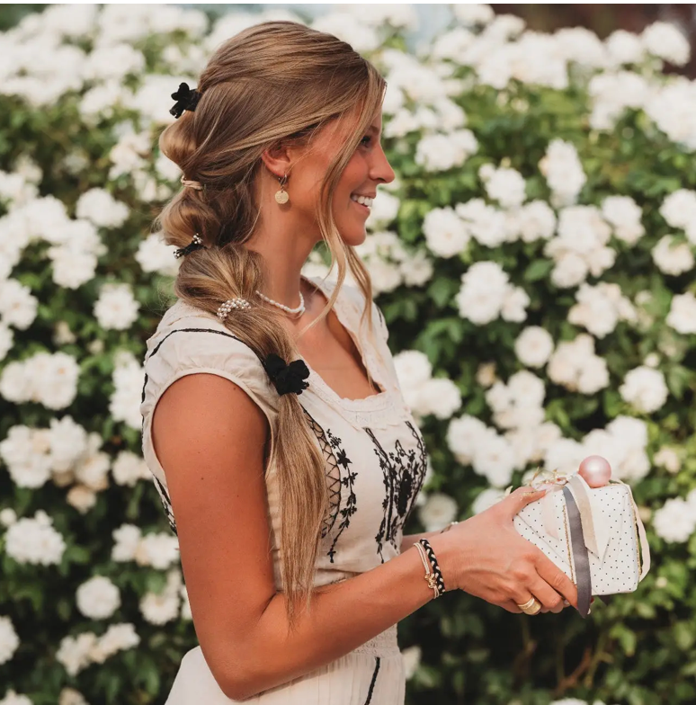"Harmony" Pearls & Bows in Black & Cream Hair Tie Bracelets