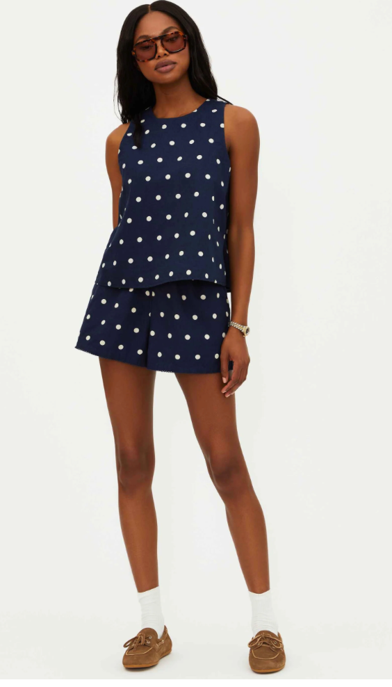 Dollie Sleeveless Top- Polka Dot Navy