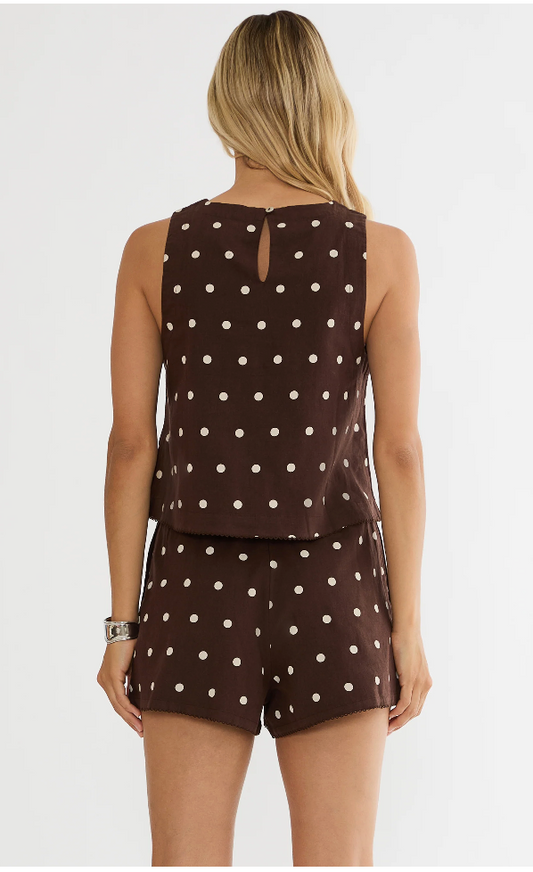 Dollie Sleeveless Top- Brown Polka Dot