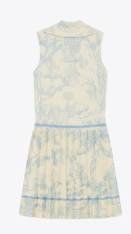 Knit Pleat Dress- Blue Botanical