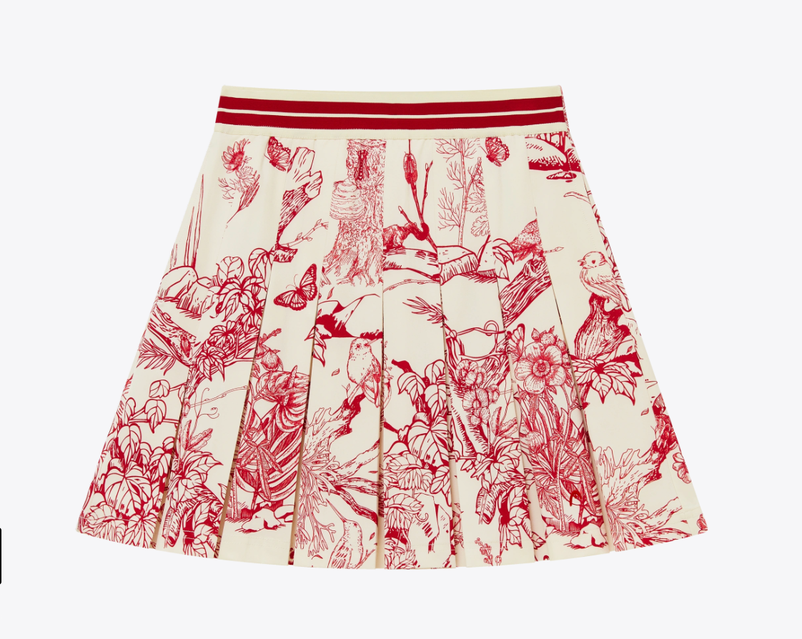 Box Pleat Skirt-cream/red/forest