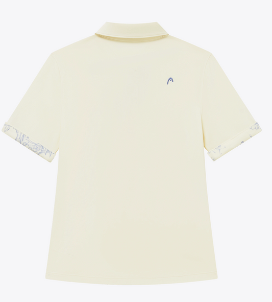 Roll Sleeve Polo- Cream/ Dusty Blue