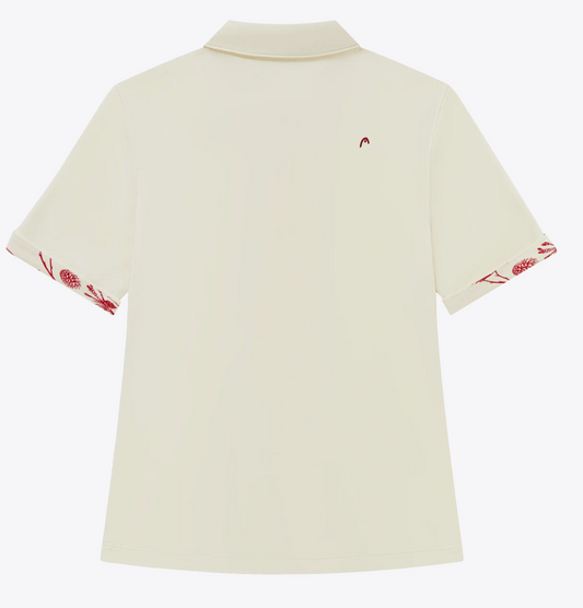 Roll Sleeve Polo- Cream/ Red