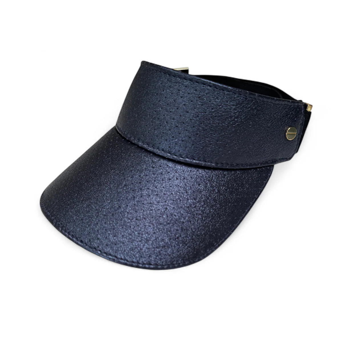 The leather visor- sapphire shimmer & gold