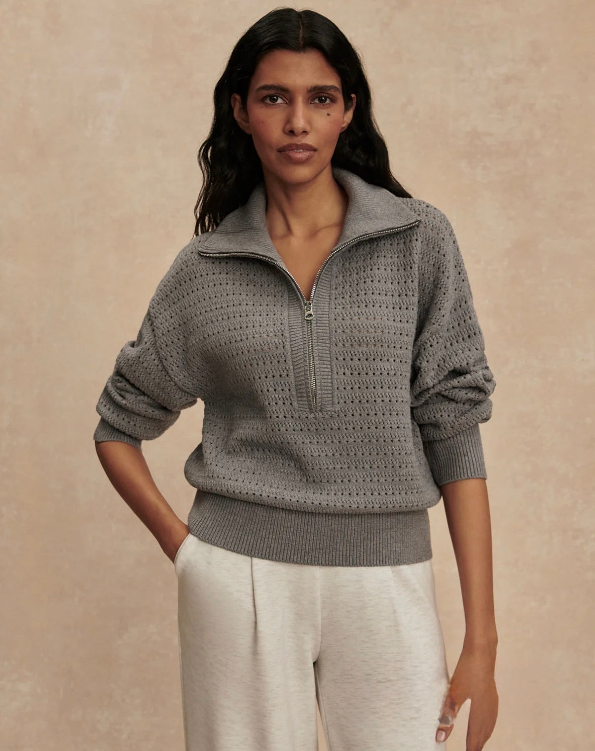 Darla Half-Zip Knit- Silver Filigree Melange