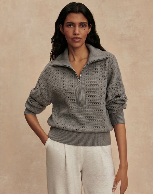 Darla Half-Zip Knit- Silver Filigree Melange