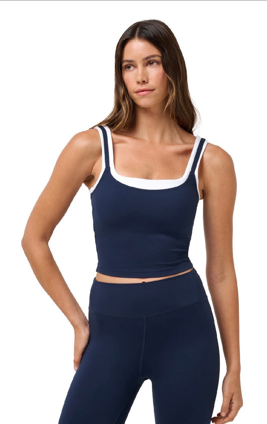 Smoothknit double strap top-navy blazer