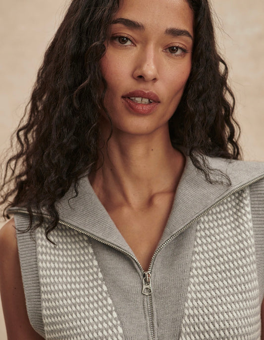 Peterson Half-Zip Knit-Grey Melange/ White